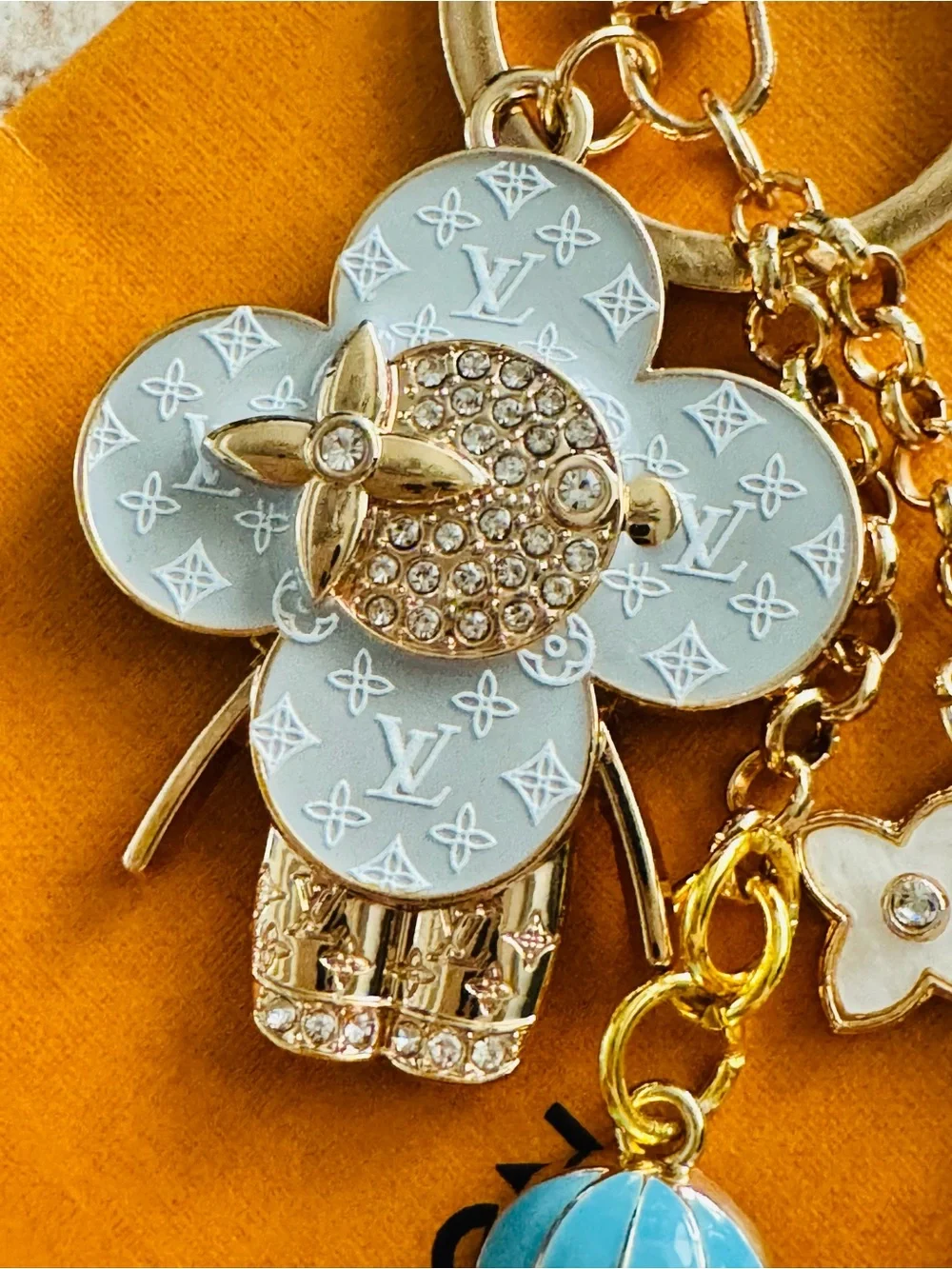 LV RARE ViVi Stamped Hardware & Fashion Accents on Gold Key Chain/Bag Charm